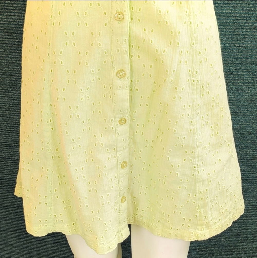 BP Eyelet Mini-Dress, Button Front Puffed Sleeves Lemon Lime Color - Picture 12 of 12
